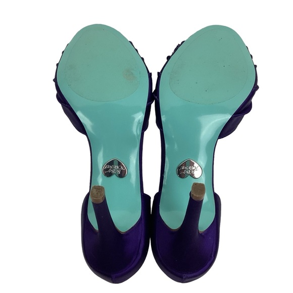 Betsey Johnson Gown Crystal Rhinestone Bow Stilettos Satin Purple - Picture 5 of 11